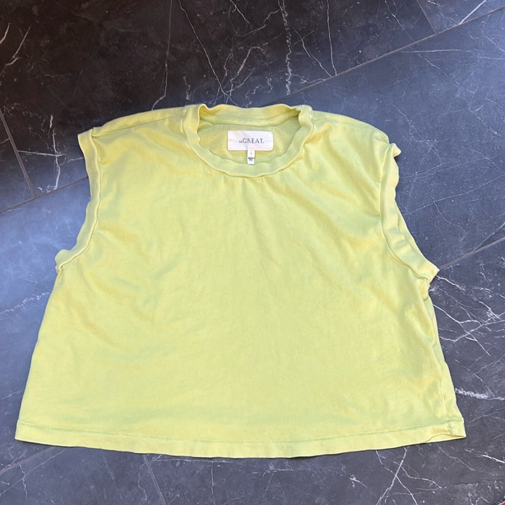 THE GREAT. Sport Tank Top yellow Lime Zest Green Relaxed crop muscle shirt